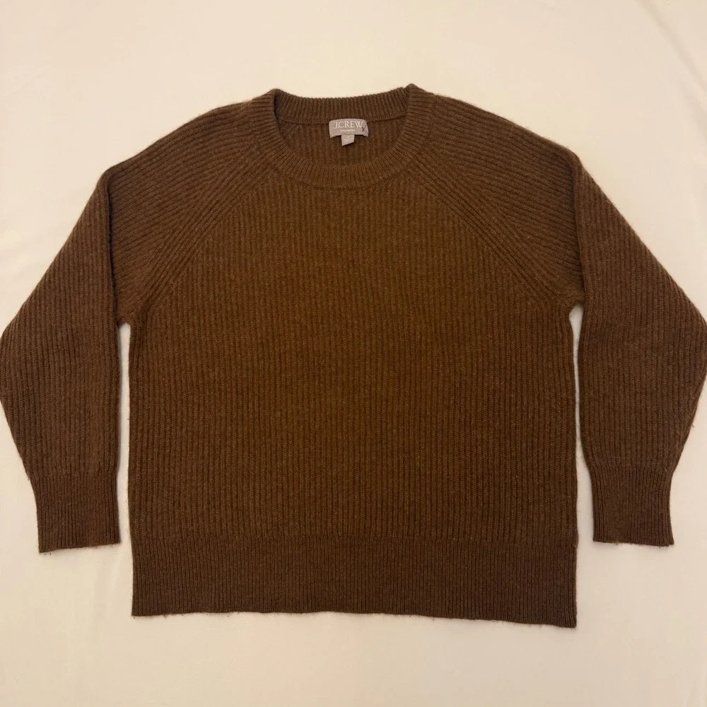 J.Crew Brown Hazelnut Ribbed 100% Cashmere Knit Sweater, Size M, MSRP $158